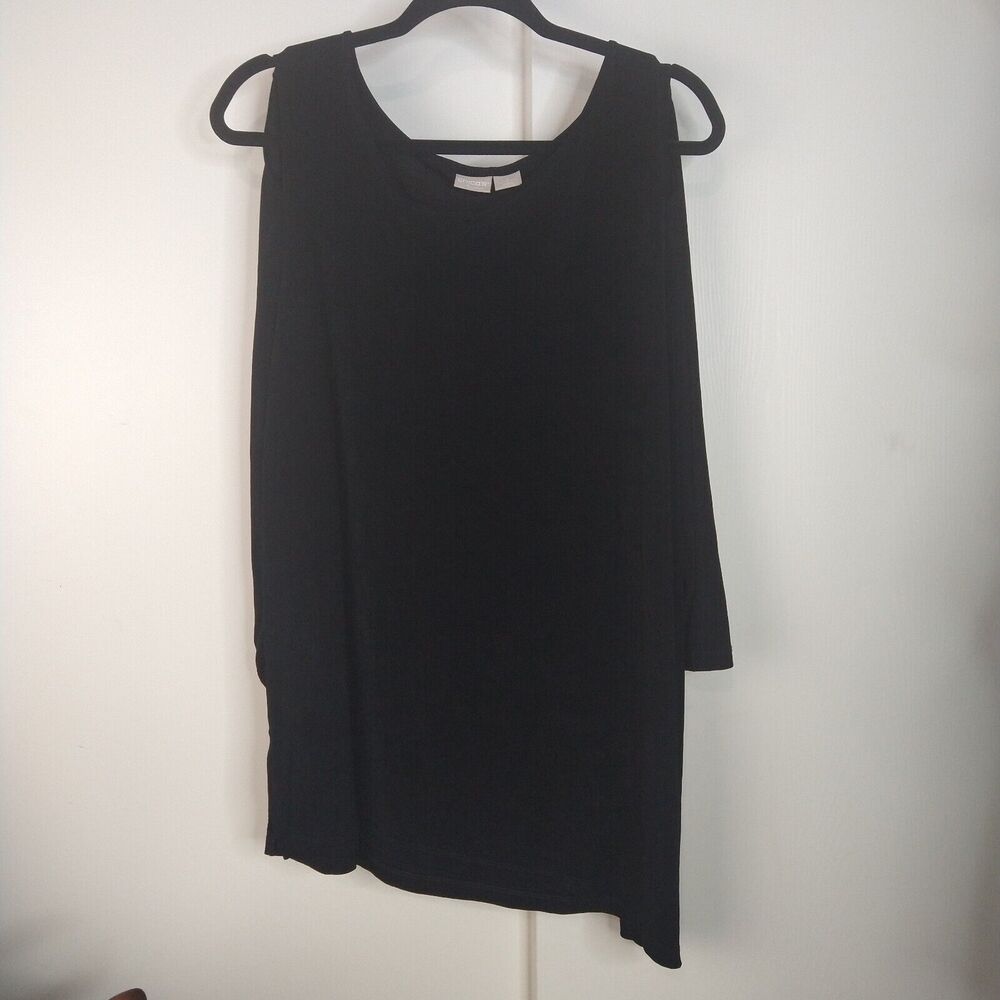 Chicos Travelers Cutout Shoulder  Tunic Asymmetric Top Size 3 16/18 Black Slinky